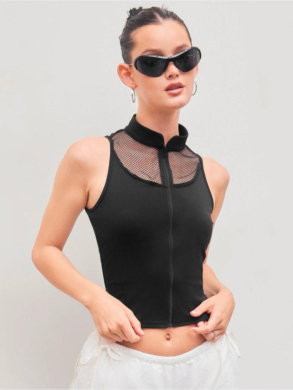 Killstar Black Mesh-Trim Zipper Tank Top
